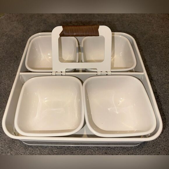White metal square vegetable dip serving tray - Picture 1 of 5